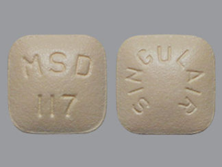 Esto es un Tableta imprimido con MSD  117 en la parte delantera, SINGULAIR en la parte posterior, y es fabricado por None.