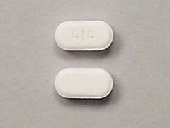 This is a white oblong Tablet imprinted with 414 on the front, nothing on the back, and is manufactured by ORGANON LLC.