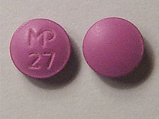 This is a Tablet imprinted with MP 27 on the front, nothing on the back.