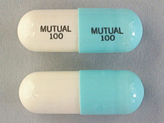 This is a Capsule imprinted with MUTUAL  100 on the front, MUTUAL  100 on the back.