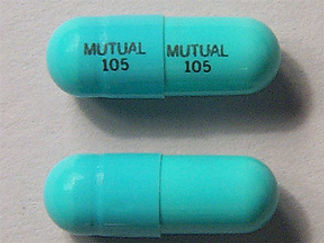 This is a Capsule imprinted with MUTUAL  105 on the front, MUTUAL  105 on the back.