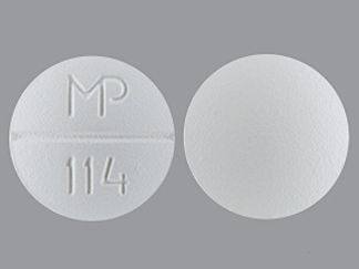 This is a Tablet imprinted with MP  114 on the front, nothing on the back.
