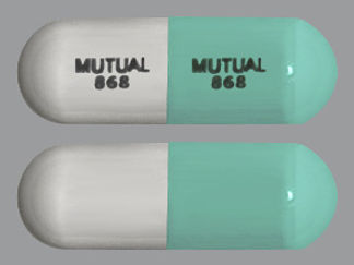 This is a Capsule imprinted with MUTUAL  868 on the front, MUTUAL  868 on the back.