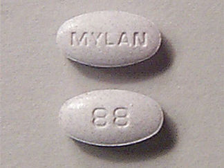 Esto es un Tableta Er imprimido con MYLAN en la parte delantera, 88 en la parte posterior, y es fabricado por None.