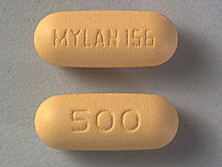 This is a Tablet imprinted with MYLAN 156 on the front, 500 on the back.
