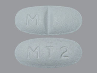 This is a Tablet Er 24 Hr imprinted with M on the front, MT2 on the back.