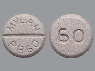 Esto es un Tableta imprimido con MYLAN PR60 en la parte delantera, 60 en la parte posterior, y es fabricado por None.
