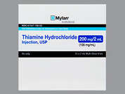 Thiamine Hcl: Esto es un Vial transparente imprimido con nada en la parte delantera, nada en la parte posterior, y es fabricado por MYLAN INSTITUTI.
