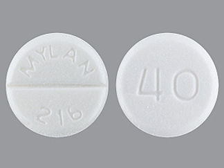 This is a Tablet imprinted with MYLAN  216 on the front, 40 on the back.