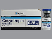 Cosyntropin: Esto es un Vial imprimido con nada en la parte delantera, nada en la parte posterior, y es fabricado por None.