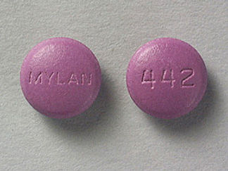 Esto es un Tableta imprimido con MYLAN en la parte delantera, 442 en la parte posterior, y es fabricado por None.