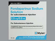 Fondaparinux Sodium: Esto es un Jeringa incoloro imprimido con nada en la parte delantera, nada en la parte posterior, y es fabricado por MYLAN INSTITUTI.