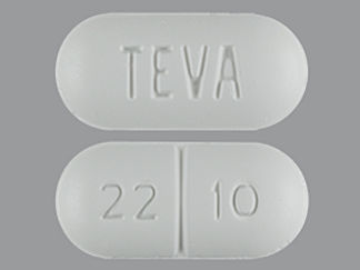 This is a Tablet imprinted with TEVA on the front, 22 10 on the back.