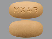 Amlodipine-Valsartan: This is a Tablet imprinted with MX43 on the front, nothing on the back.