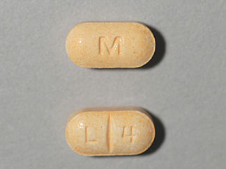 This is a Tablet imprinted with M on the front, L 4 on the back.