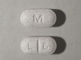 This is a Tablet imprinted with M on the front, L 6 on the back.