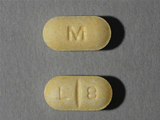 This is a Tablet imprinted with M on the front, L 8 on the back.