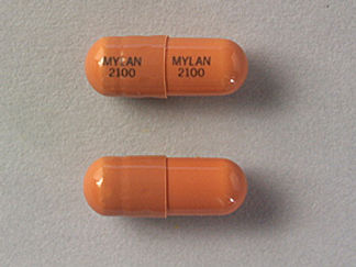 Esto es un Cápsula imprimido con MYLAN  2100 en la parte delantera, MYLAN  2100 en la parte posterior, y es fabricado por None.