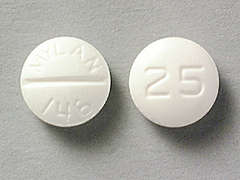 This is a white round Tablet imprinted with MYLAN  146 on the front, 25 on the back, and is manufactured by MYLAN INSTITUTI.