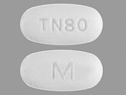 Telmisartan: This is a Tablet imprinted with M on the front, TN80 on the back.