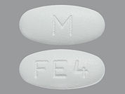 Fenofibrate: This is a Tablet imprinted with M on the front, FE4 on the back.