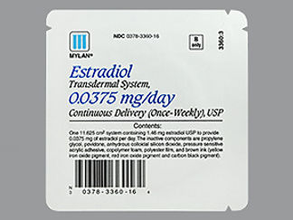 This is a Patch Transdermal Weekly imprinted with Estradiol 0.0375 mg/day (Once Weekly) on the front, nothing on the back.