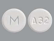 Armodafinil: Esto es un Tableta blanco redondo imprimido con M en la parte delantera, A32 en la parte posterior, y es fabricado por MYLAN.