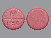 Phenytoin: This is a Tablet Chewable imprinted with M  P50 on the front, nothing on the back.