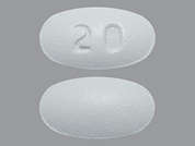 Atorvastatin Calcium: This is a white oval Tablet imprinted with 20 on the front, nothing on the back, and is manufactured by MYLAN INSTITUTI.