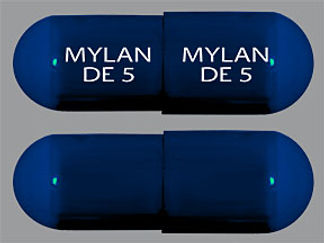 Esto es un Cápsula LP Bifásico 50-50 imprimido con MYLAN  DE 5 en la parte delantera, MYLAN  DE 5 en la parte posterior, y es fabricado por None.