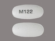 Valacyclovir: This is a Tablet imprinted with M122 on the front, nothing on the back.