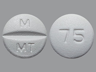 This is a Tablet imprinted with M  MT on the front, 75 on the back.