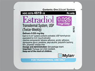 This is a Patch Transdermal Semiweekly imprinted with Estradiol 0.025 mg/day on the front, nothing on the back.