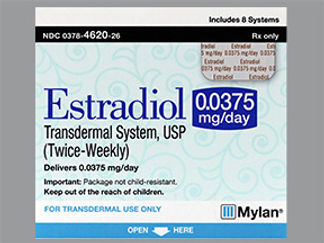 This is a Patch Transdermal Semiweekly imprinted with Estradiol 0.0375 mg/day on the front, nothing on the back.