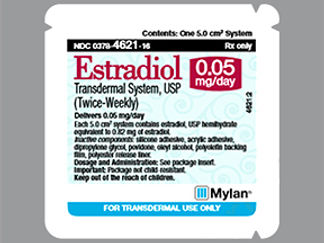 Esto es un Parche Transdérmico Semisemanal imprimido con Estradiol  0.05 mg/day en la parte delantera, nada en la parte posterior, y es fabricado por None.