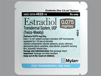 This is a Patch Transdermal Semiweekly imprinted with Estradiol  0.075 mg/day on the front, nothing on the back.