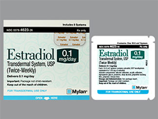 This is a Patch Transdermal Semiweekly imprinted with Estradiol  0.1 mg/day on the front, nothing on the back.