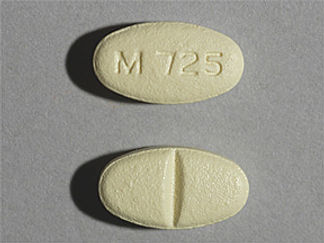 This is a Tablet imprinted with M 725 on the front, nothing on the back.