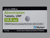 Almotriptan Malate: Esto es un Tableta imprimido con M en la parte delantera, AL2 en la parte posterior, y es fabricado por None.