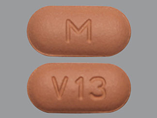This is a Tablet imprinted with M on the front, V13 on the back.