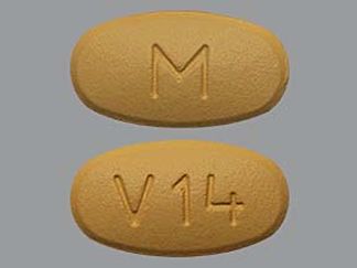 This is a Tablet imprinted with M on the front, V14 on the back.