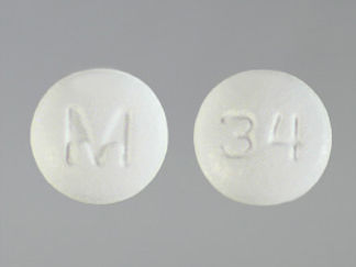 This is a Tablet imprinted with M on the front, 34 on the back.