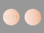 Citalopram Hbr: This is a orange round Tablet imprinted with MX31 on the front, nothing on the back, and is manufactured by MYLAN.