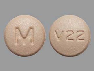 This is a Tablet imprinted with M on the front, V22 on the back.
