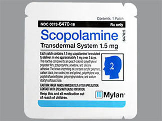 Esto es un Parche Transdérmico 3 Días imprimido con Scopolamine 1 mg / 3 days en la parte delantera, nada en la parte posterior, y es fabricado por None.