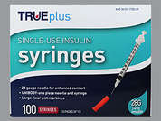 Trueplus Insulin Syringe: This is a Syringe Empty Disposable imprinted with nothing on the front, nothing on the back.