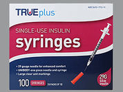 Trueplus Insulin Syringe: Esto es un Jeringa Empty Disposable imprimido con nada en la parte delantera, nada en la parte posterior, y es fabricado por None.