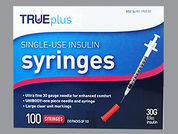 Trueplus Insulin Syringe: This is a Syringe Empty Disposable imprinted with nothing on the front, nothing on the back.