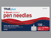 Trueplus Pen Needle: This is a Needle Disposable imprinted with nothing on the front, nothing on the back.