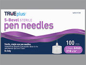 Trueplus Pen Needle: This is a Needle Disposable imprinted with nothing on the front, nothing on the back.